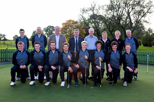 Stirling student golfers pictured with trustees from the Macleod Foundation