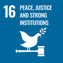 Sustainable Development Goal (SDG) 16 logo - Peace Justice and Strong Organisations 250x250