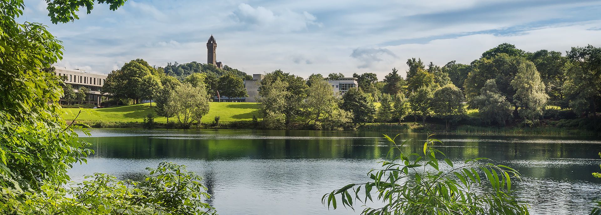 Airthrey Loch with the Cottrell Building and Wallace Monument in the background