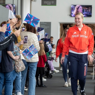 Olympians receive a warm welcome on their return to campus.