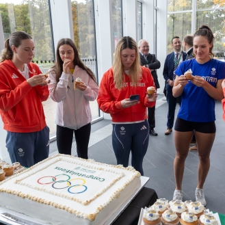 Olympians receive a warm welcome on their return to campus.