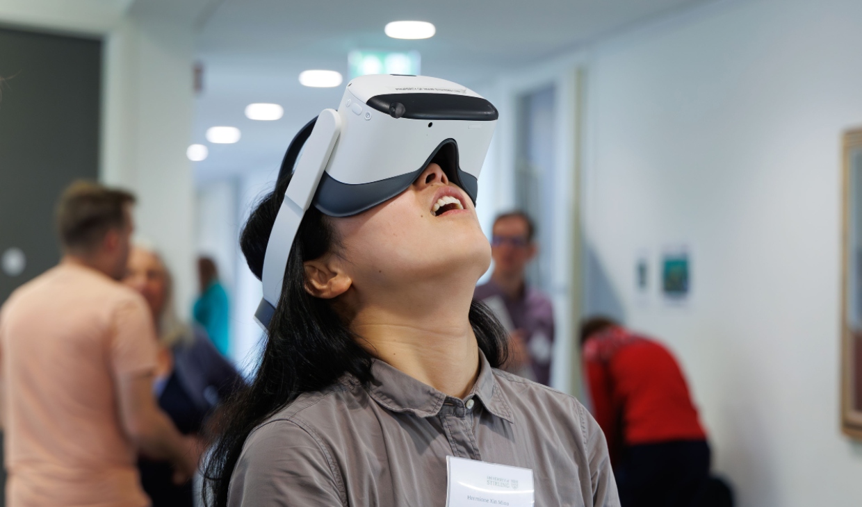 woman wearing virtual headset