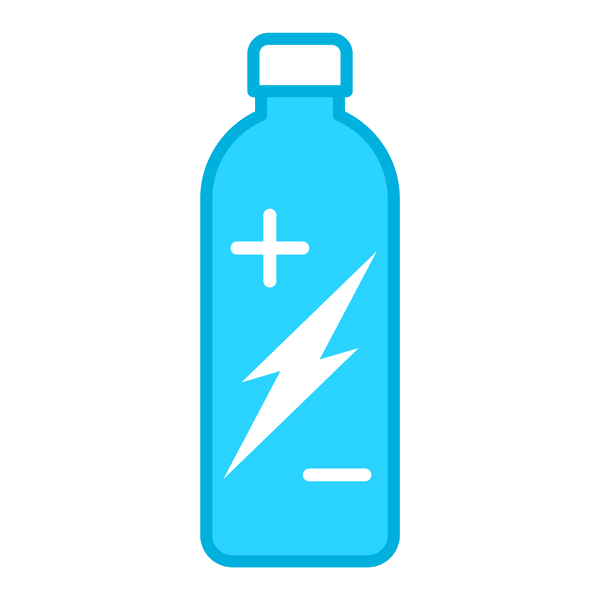 water bottle with positive and negative symbols